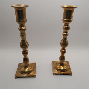 1970s Solid Brass Baluster Candlestick Pair | Mid-Century Decor | Vintage Brass